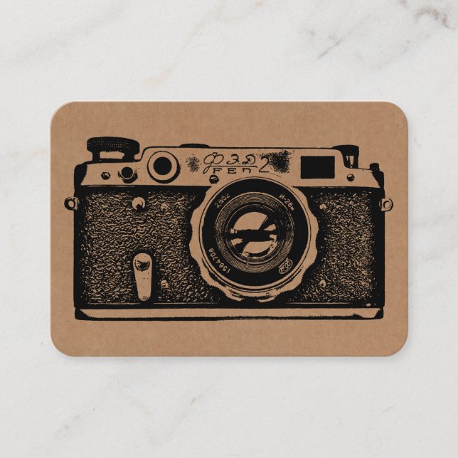 Russian Camera - Black on Cardboard Tex (Rounded) Business Card (Front)