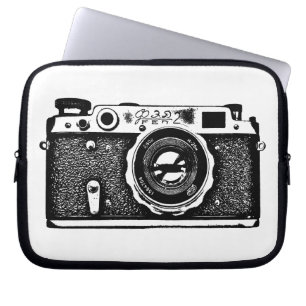 Russian Camera - Black on White Laptop Sleeve