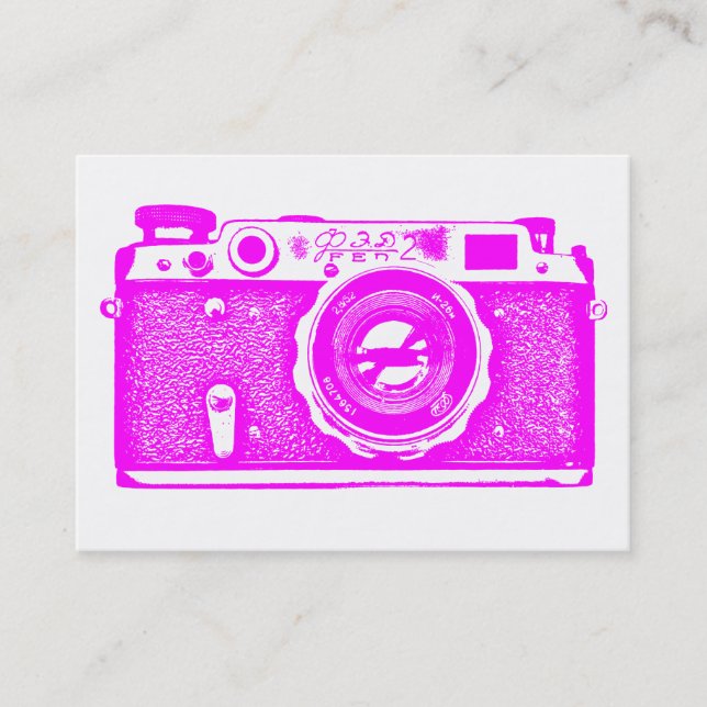 Russian Camera - Magenta on White Business Card (Front)