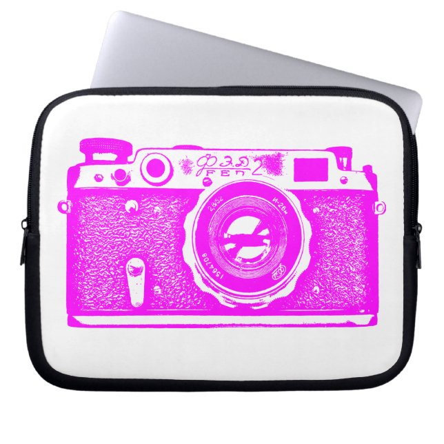 Russian Camera - Magenta on White Laptop Sleeve (Front)