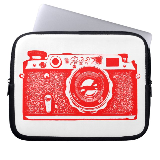 Russian Camera - Red on White Laptop Sleeve (Front)