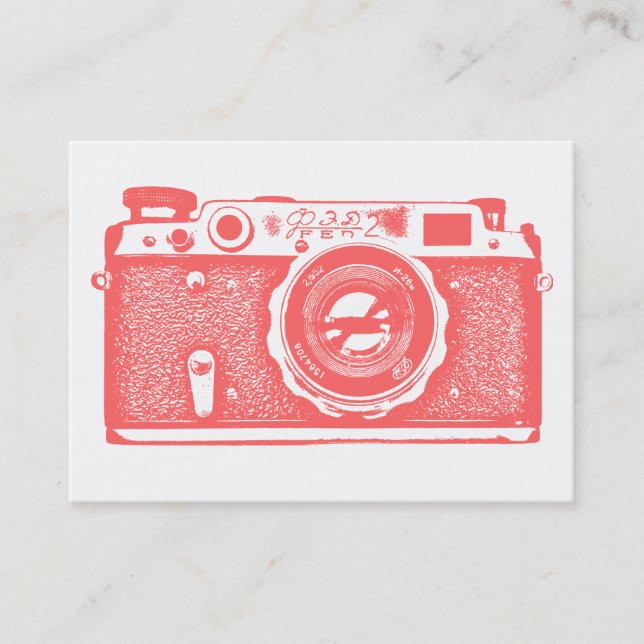 Russian Camera - Tropical Pink on White Business Card (Front)