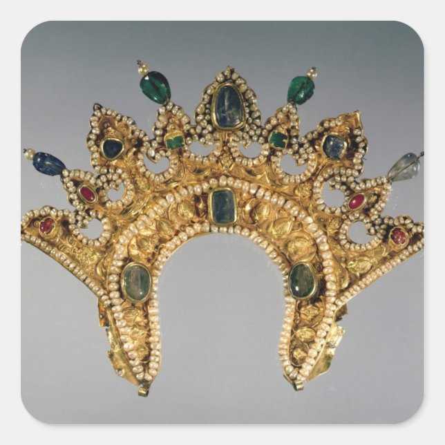 Russian diadem, gold set with pearls square sticker (Front)