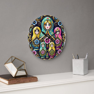 Russian doll babushka wall clock