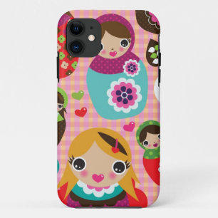 Russian doll illustration background iPhone 11 case