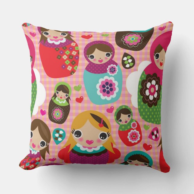 Russian doll illustration background cushion (Front)