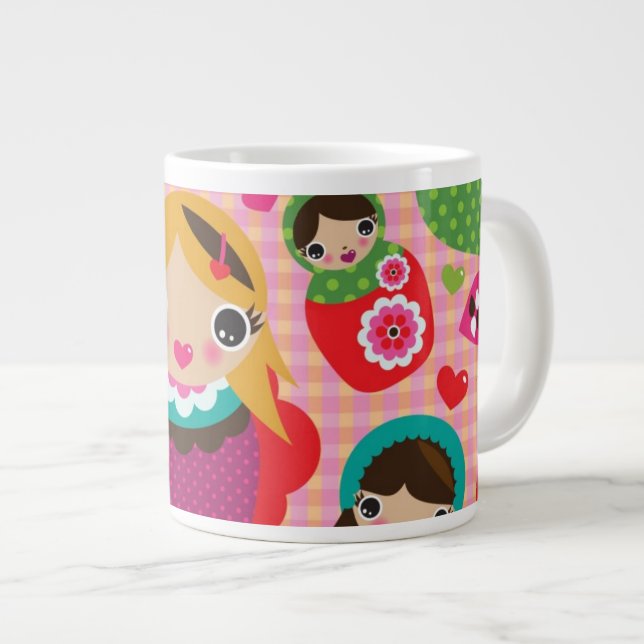 Russian doll illustration background large coffee mug (Front Right)
