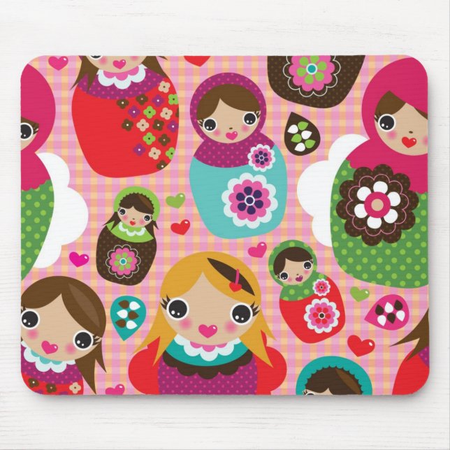 Russian doll illustration background mouse pad (Front)