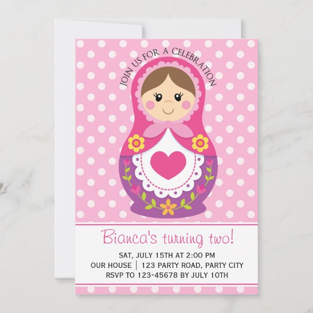 Russian Doll Invitation - Matryoshka Girl Birthday (Front)