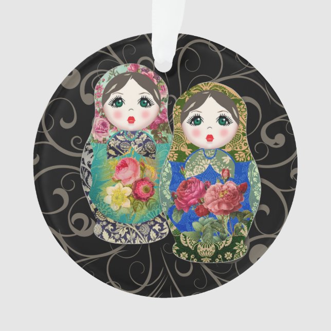 Russian Dolls Christmas Baby's First Ornament (Front)