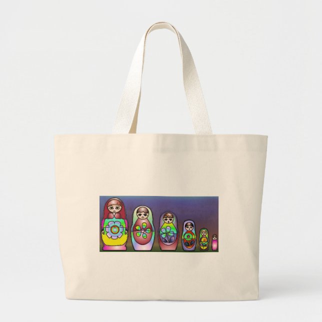 Russian dolls on a row large tote bag (Front)