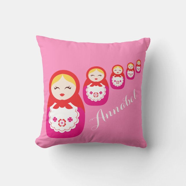 Russian dolls red pink custom name pillow (Front)