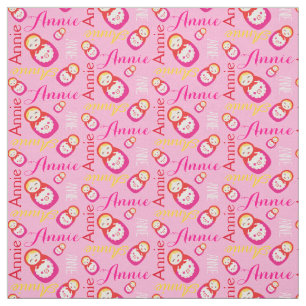 Russian dolls red pink typographic name fabric