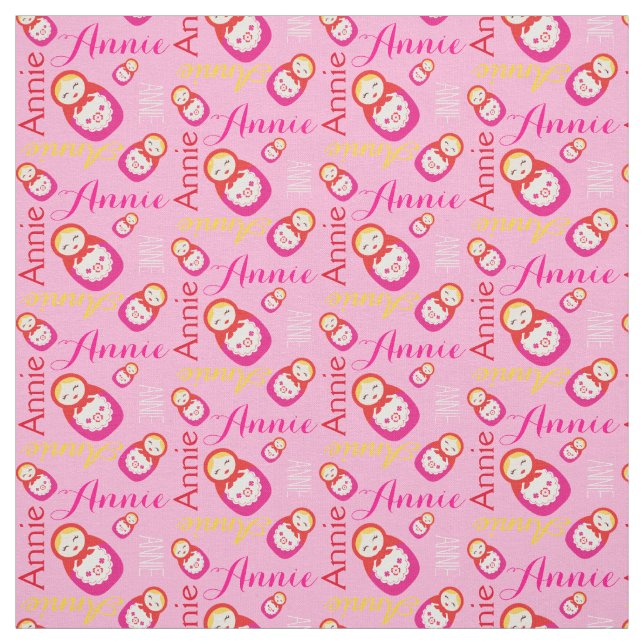 Russian dolls red pink typographic name fabric (Swatch)