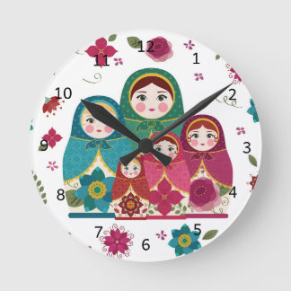 Russian Dolls White Round Clock
