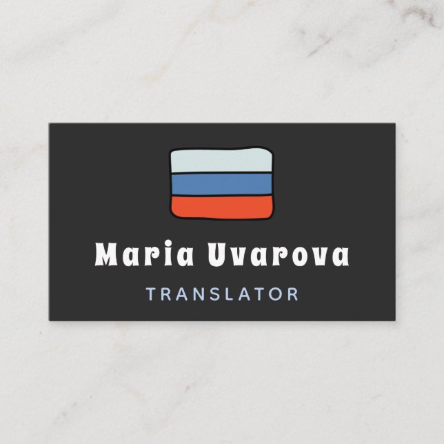 Russian English Translator Bilingual Interpreter Business Card (Front)