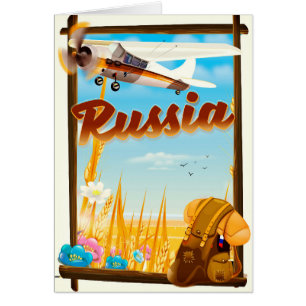 Russian Farm landscape cartoon travel poster