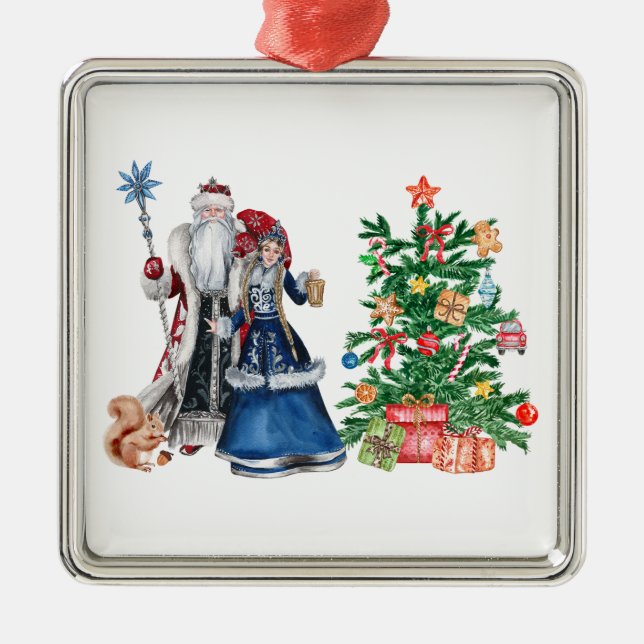 Russian Father Frost and Snegurochka Christmas  Metal Ornament (Front)