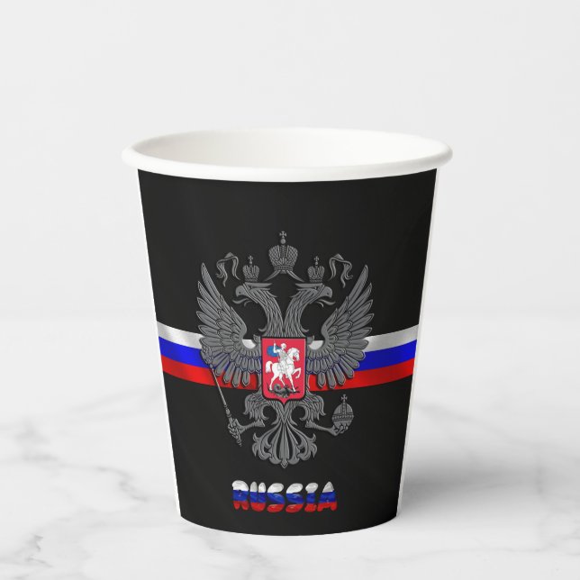 Russian flag-coat arms paper cups (Front)