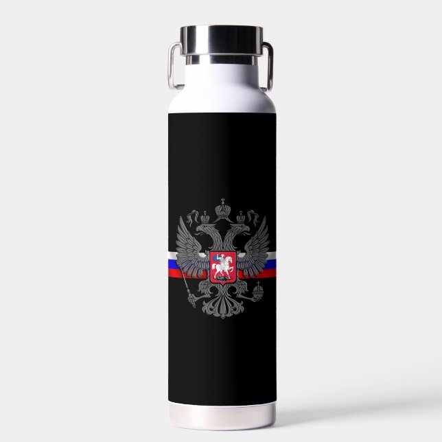 Russian flag-coat of arms water bottle (Front)
