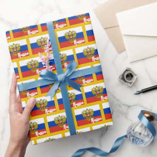 Russian Flag Wrapping Paper, Golden, Russia Wrapping Paper