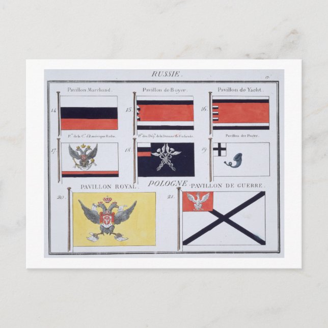 Russian Flags, from a French book of Flags, c.1819 Postcard (Front)