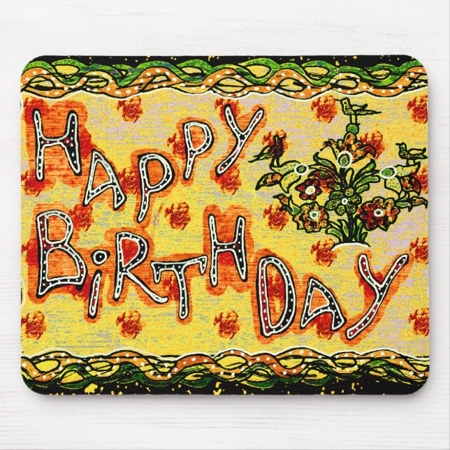 Russian folk art Happy Birthday Mouse Pad (Front)