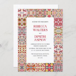 Russian Folk Art Khokhloma Border Wedding Invitation