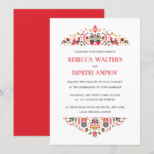 Russian  Folk Art  Khokhloma Flower Wedding Invita Invitation
