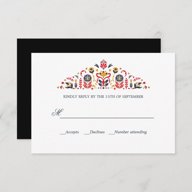 Russian Folk Art Khokhloma Formal WEDDING RSVP (Front/Back)