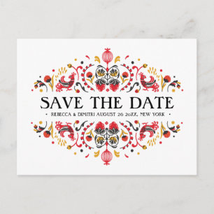 Russian Folk Art  Khokhloma Wedding Announcement Postcard