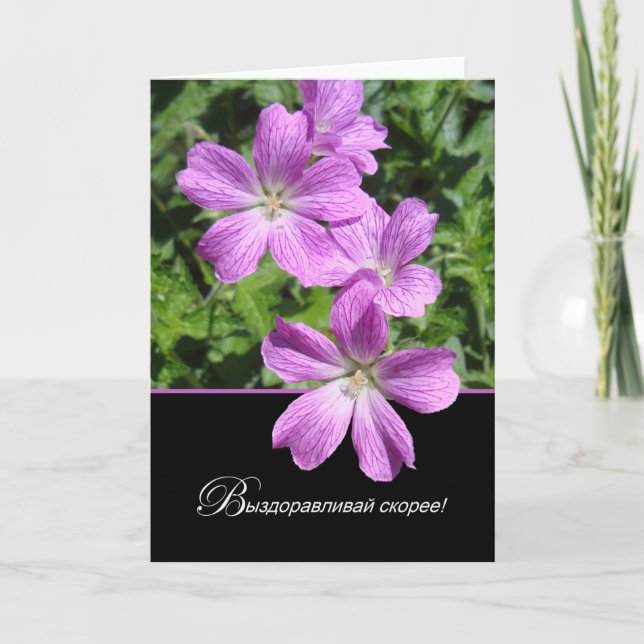 Russian Get Well Cranesbill Geraniums Card (Front)