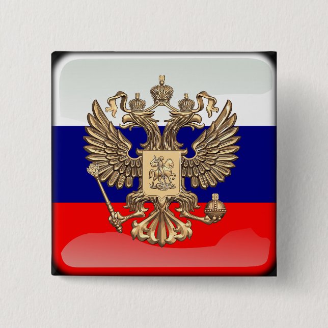 Russian glossy flag 15 cm square badge (Front)