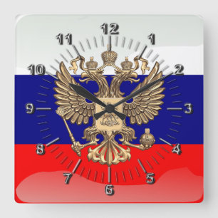 Russian glossy flag square wall clock