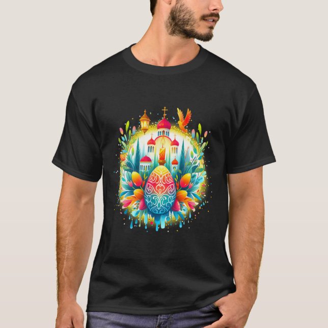 Russian Greek Byzantine Orthodox Cross He Is Risen T-Shirt (Front)