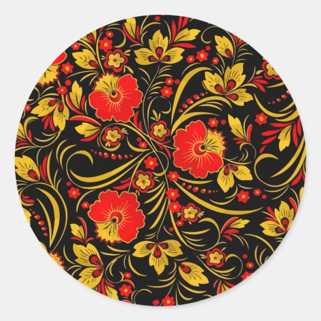 Russian khokhloma classic round sticker (Front)