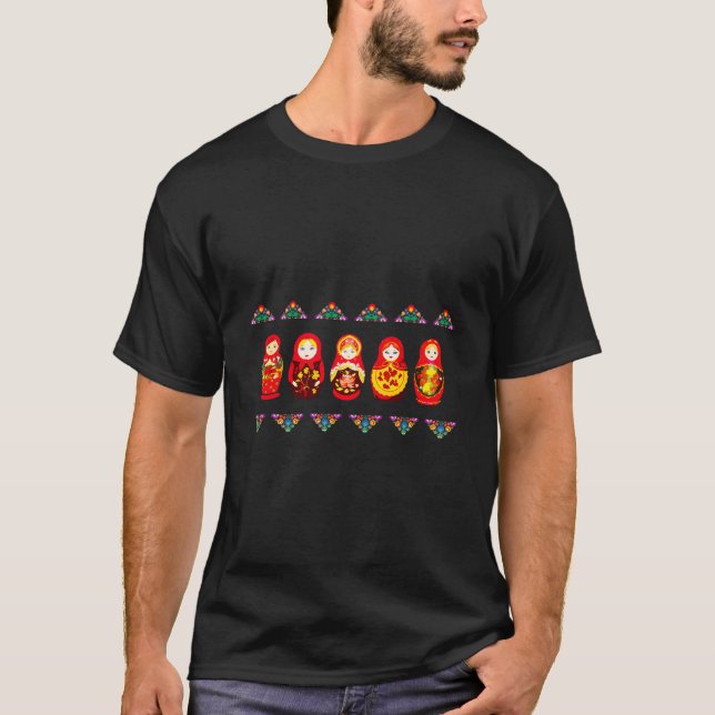 Russian Matryoshka Babushka Flowers Nesting Dolls T-Shirt (Front)