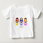 Russian matryoshka dolls name baby shirt<br><div class="desc">A matryoshka doll, also known as a Russian nesting doll, or Russian doll, is a set of wooden dolls of decreasing size placed one inside another. The name "matryoshka", literally "little matron", is a diminutive form of Russian female first name "Matryona" or "Matriosha". A set of matryoshkas consist of a...</div>