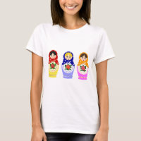 Russian matryoshka dolls on woman's shirt