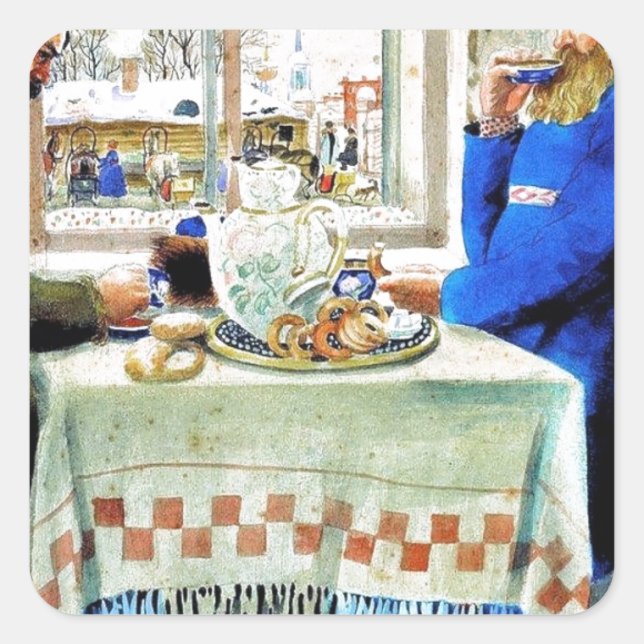 Russian Men at Tea Square Sticker (Front)
