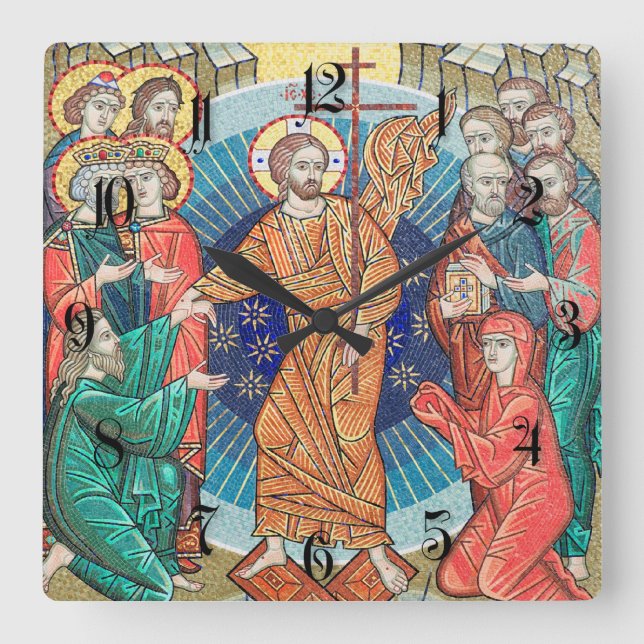 Russian mosaic icon square wall clock (Front)