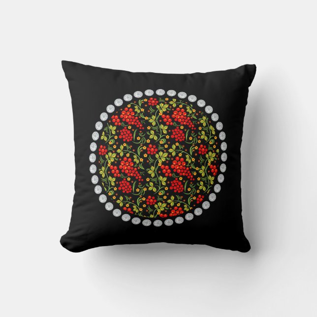 Russian national pattern Hohloma Cushion (Front)
