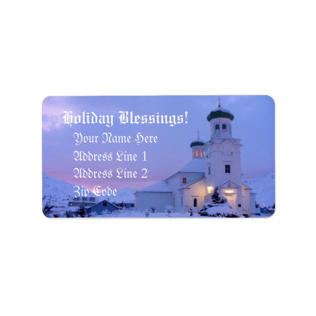 Russian Orthodox Church at Christmas Time Label (Front)