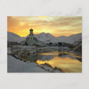 Russian Orthodox Church, winter sunrise Postcard