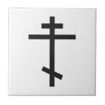 Russian Orthodox Cross Ceramic Tile<br><div class="desc">The Russian Orthodox Cross (or just the Orthodox Cross by some Russian Orthodox traditions) is a variation of the Christian cross since the 16th century in Russia, although it bears some similarity to a cross with a bottom crossbeam slanted the other way (upwards) found since the 6th century in the...</div>