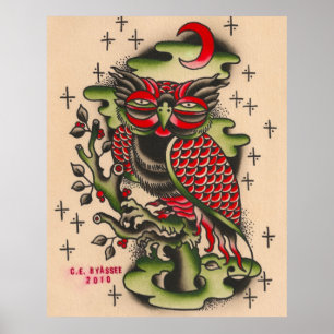 Russian Owl Tattoo Design Poster