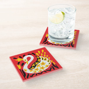 Russian Style Fairy Tale Royal Crowned Swan Glass Coaster