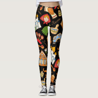 Russian Symbols: Coloured Vintage Pattern. Leggings