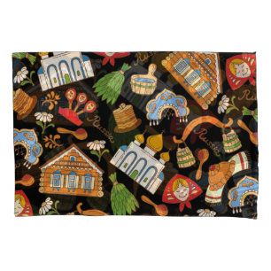 Russian Symbols: Coloured Vintage Pattern. Pillowcase