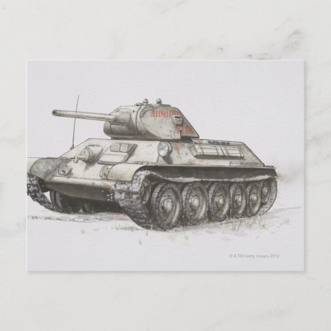 Russian T-34 army tank, side view. Postcard (Front)